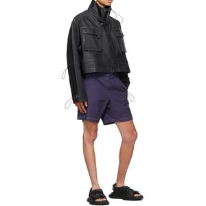 Nouvelle veste cargo en denim ciré noir surdimensionnée à col montant et manches longues pour hommes, tendance OEM - Product Image 4