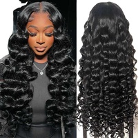 Wig Rambut Asli Manusia 13x6 Hd Transparan Loose Wave Lace Front untuk Wanita Kulit Hitam 26 28 30 Inch Deep Curly Wave Virgin Human Hair Wig Curl Wig