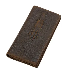 TIDING Genuine Cowhide Leather Hand Wallet Crocodile Pattern Embossing Long Leather Wallet