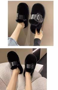 Zapatillas peludas con punta cerrada para mujer, ropa para exteriores, nueva suela gruesa de otoño e invierno, suela blanda antideslizante - Product Image 5