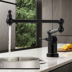 Robinet de cuisine mural en laiton de haute qualité, à un trou, à deux poignées, pliable, finition noire brossée dorée - Product Image 5