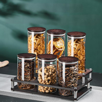 Kit d'organisation d'étagères de cuisine de style rétro vintage, récipient de rangement en verre avec couvercle en bois