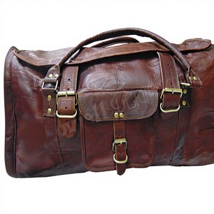 Lowellcraft Vintage <b>Large</b> Genuine Leather <b>Holdall</b> Duffle 28" Square Shape 3655L Zipper Closure Travel Bag - Product Image 1