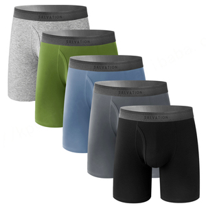 Bóxer de bambú para hombre de nuevo diseño, breve con logotipo láser, frente abierto, transpirable, Color sólido, corte de una pieza, ropa interior para hombre - Product Image 1