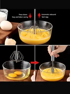Batteur à œufs semi-automatique en plastique, fouet écologique pour cuisine domestique, mélangeur manuel avec ustensiles à crème auto-tournants - Product Image 3