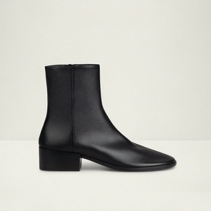 Bottines pour femmes en cuir de chèvre avec doublure en cuir, semelle extérieure en caoutchouc, fermeture éclair noire, talon empilé, décontractées, confortables pour le bureau - Product Image 2