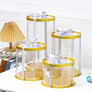 Caixa de Bolo Redonda Transparente Personalizada em PET com Materiais Reciclados, Tampa e Base de Papelão Branco Seguro para Alimentos em Várias Alturas para Casamento - Product Image 6