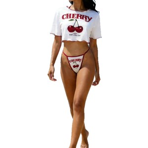 Costume da bagno bikini da donna con stampa a lettere, top corto a maniche corte, push-up, sexy, due pezzi, taglie S M XL - Product Image 5