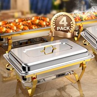 Set Pemanas Makanan Listrik Zhonghui 9L dari Stainless Steel, Wadah Penyajian Prasmanan, Penghangat, Nampan Sajian 1000W