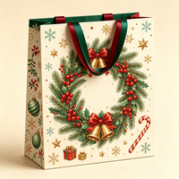 Sacs cadeaux en papier de luxe personnalisés, sacs en papier rouge et vert de Noël, emballage cadeau en gros pour écharpes et t-shirts avec poignées en ruban