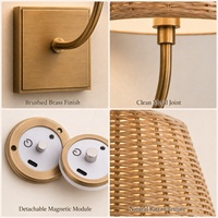Applique murale à piles avec abat-jour en tissu, LED rechargeable magnétique, télécommande pour chambre d'hôtel