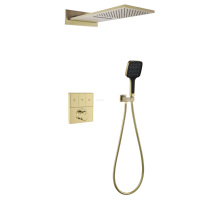 Ensemble de douche thermostatique mural dissimulé en laiton de haute qualité, style carré, 3 modes, avec pommeau de douche pluie et cascade