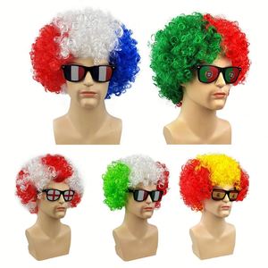 Peluca Corta Rizada para Fanáticos del Fútbol y Carnaval - Peluca Sintética Colorida para Cosplay, Festivales y Fiestas Deportivas - Product Image 2