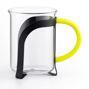 2セットのガラス製コーヒーカップ、ハンドル付き、耐熱ガラスマグ、カフェ、家庭、キッチン用の透明なドリンクグラス - Product Image 4