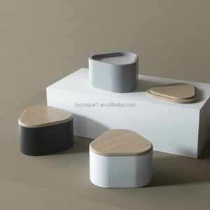 Pot à bougie en béton parfumé de 12oz en forme de triangle au design moderne, couvercle en <span class=keywords><strong>bois</strong></span> de luxe, décorations vides pour la maison, Noël, anniversaire et mariage - Product Image 3