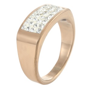 yunnique Rose Gold <b>Titanium</b> Steel Rectangular <b>Ring</b> With Pave Set White Stones Women's Fashion Jewelry Party Accessory - Product Image 5