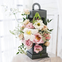 Caja de regalo de papel rectangular para vino, embalaje de flores con forma de faro, con mango, a la moda