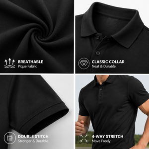 Camiseta Polo Personalizada con Logotipo Bordado, Tejido Elástico en 4 Direcciones, Secado Rápido, Diseño Liso Negro, Uniformes para Personal de Restaurante - Product Image 3