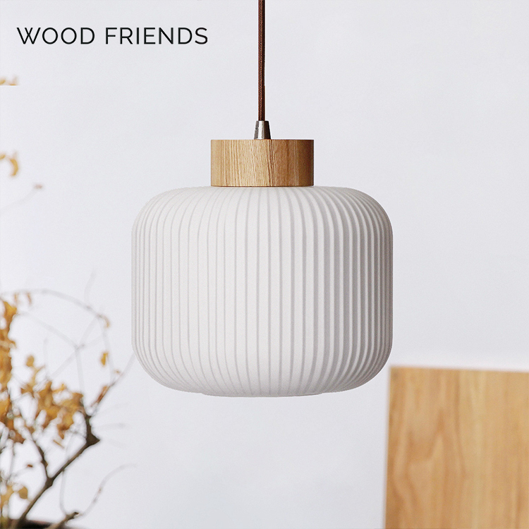 Simple Style Cream White Glass Wood Decorative Livingroom Hotel Office E27 Pendant Light · image 4