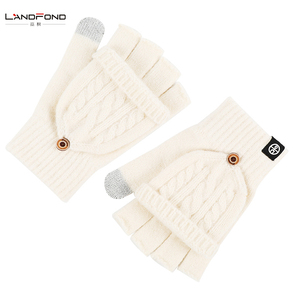 Gants tricotés chauds d'hiver pour femmes mitaines sans doigts convertibles Jacquard demi-doigt Flip ski en plein air - Product Image 3