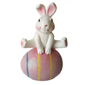 Ornamento della statua del coniglietto di Yoga di pasqua, piano del tavolo della resina del coniglietto dell'uovo di pasqua, figurina del coniglietto di pasqua