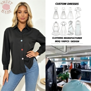 Custom Service <b>Women</b> <b>Black</b> Long Sleeve <b>Shirt</b> With Colorful Buttons Lapel Casual Loose Fit Blouse Elegant Office Daily Fashion - Product Image 1