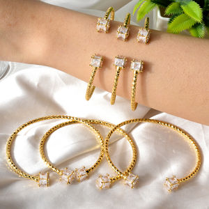 Wholesale <b>Copper</b> Crystal Zircon Charm <b>Bracelet</b> 18k Gold Plated Cuff <b>Bracelet</b> for Girl - Product Image 4