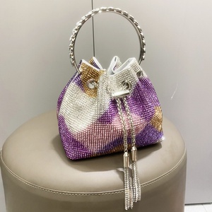 Boshiho Wool Fabric Tassel Evening Clutch Bag Women Party <b>Purse</b> Versatile Bags Shiny Crystal Rhinestone Bucket Bag - Product Image 5