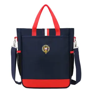 High quality factory custom navy nylon bags school handbag with sponge trim pvc