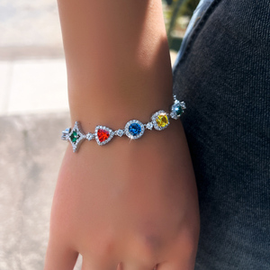 Bracelet ajustable pour femme avec logo personnalisé, serti de zircone cubique multicolore, style <span class=keywords><strong>halo</strong></span>, bracelet tennis multicolore avec service OEM - Product Image 3