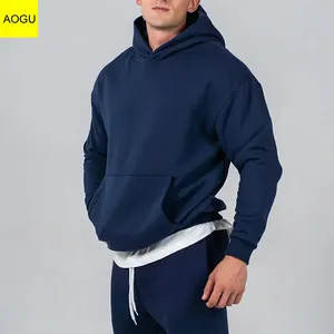 High Quality Dark Blue Hoodies Gym Jogger Custom Tracksuit 2 Pieces Sweatsuits For Men