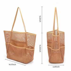 Bolsa de Playa Grande de Malla para Mujer, Bolsa de Almacenamiento de Malla con Múltiples Bolsillos, Portátil, para Viajes de Verano y Piscina - Product Image 6