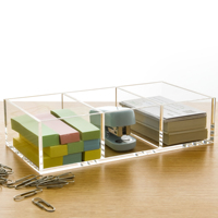 Organisateur de bureau en acrylique transparent à 3 compartiments, personnalisé par l'usine OEM, pour le rangement des trombones et autres accessoires de bureau, idéal pour le bureau et la maison.