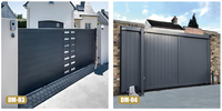 Mécanisme coulissant de portail à cantilever en alliage d'aluminium, portail pliant automatique noir mat pour maisons, centres commerciaux, conception de piliers en béton
