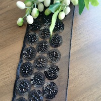 8,5cm Schwarzes Netz-Paillettenband, Blumenmuster Runde Perlen Pailletten Stickerei Spitzenband für Abendkleider, Ballkleider & Röcke