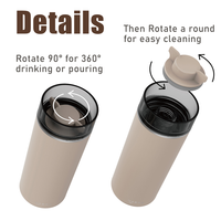 Mug isotherme à double paroi en acier inoxydable de 520 ml/17 oz avec couvercle rotatif à 360°, anti-fuite, isolation thermique de 12 à 24 heures