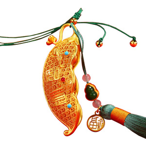 Pendentif en filigrane de cuivre en forme de coquille de pois, motif végétal, breloque porte-bonheur, design haricot, accessoire de bijouterie unisexe - Product Image 5