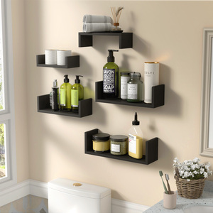 Wood Floating <b>Wall</b> <b>Shelves</b> Set Of 5 <b>Wall</b> <b>Mounted</b> Storage <b>Shelves</b> For Bathroom Bedroom Living Room Kitchen Office Home Decor - Product Image 2