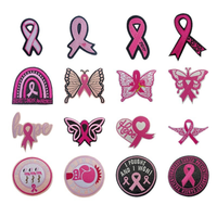Vente en gros de patchs brodés papillon à appliquer au fer à repasser avec un joli slogan sur la santé des seins et un logo de ruban rose