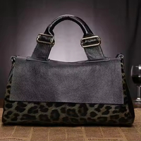Sac pour femmes en cuir véritable à motif léopard classique exquis sac à poignée supérieure de grande capacité sac à imprimé léopard en peau de vache pour femmes