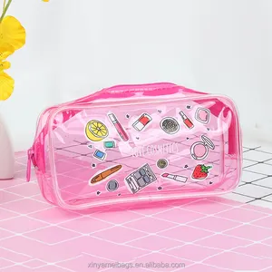 Rits Stijl Reizen Waterdichte Custom Clear Roze Make-Up Tas Met Cmyk Gedrukt