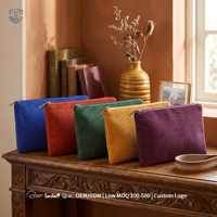 Crayon de papeterie vintage en velours côtelé durable avec fermeture éclair, personnalisable avec logo OEM/ODM, marque privée, cadeau pour demoiselle d'honneur de mariage