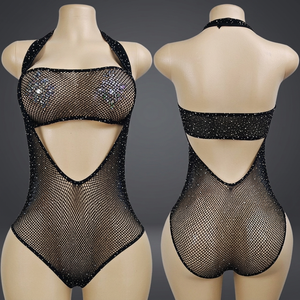 Women's Bottle Girl Ballroom Two-Piece Spandex/Nylon Net Suit Rhinestone Hot Diamond <b>Rave</b> <b>Costumes</b> Exotic Dancewear Stripper - Product Image 2