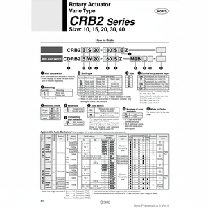 Actuador rotativo SMC Pneumatics, piezas neumáticas de CRB2BS20-180SZ - Product Image 1
