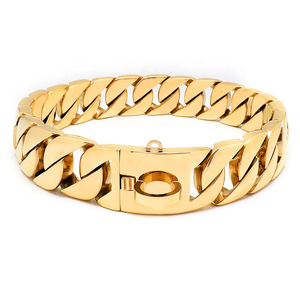 <span class=keywords><strong>Collar</strong></span> de perro de cadena de eslabones cubanos de Oro Grande de lujo elegante de liberación rápida de acero inoxidable 316L con logotipo personalizado de 32mm 15mm - Product Image 2