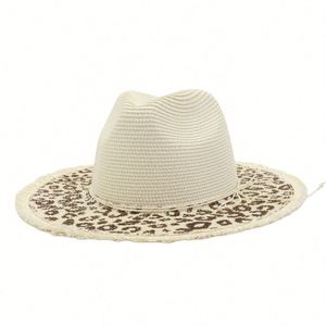 Spring Summer New Leopard Print Paper Straw Hat <b>Sunscreen</b> Beach Hat for Men Women Outdoor Travel - Product Image 5