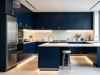 Meubles de cuisine modernes de luxe sur mesure avec îlot, finition haute brillance, ensemble complet pour villa et appartement