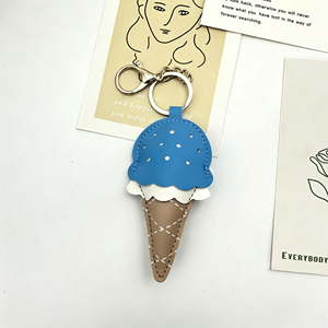 Porte-clés <span class=keywords><strong>de</strong></span> luxe anti-perte en cuir PU tressé avec pendentif pompon, motif mini crème glacée, bonbon ou sucette - Product Image 4