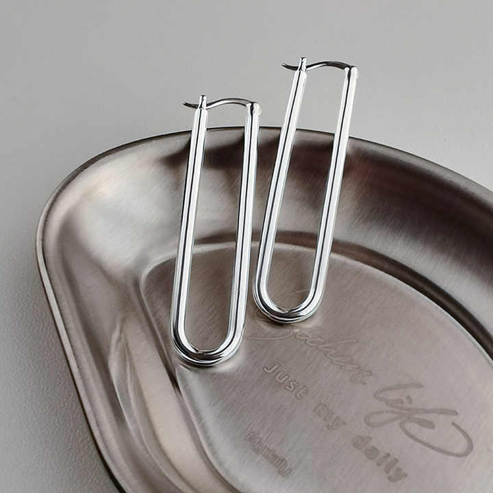 S925 Sterling Silver Earrings for Women U-Shaped Long Pin Exaggerated European American Niche Design Cross-Border Fashion