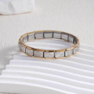 Italian Modular Bracelet Gold Plated Heart Pattern Stainless Steel Unisex Jewelry Accessory - Product Image 2